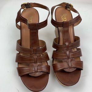 Franco Sarto Brown Mary Beth Wedge Sandal Size 10
